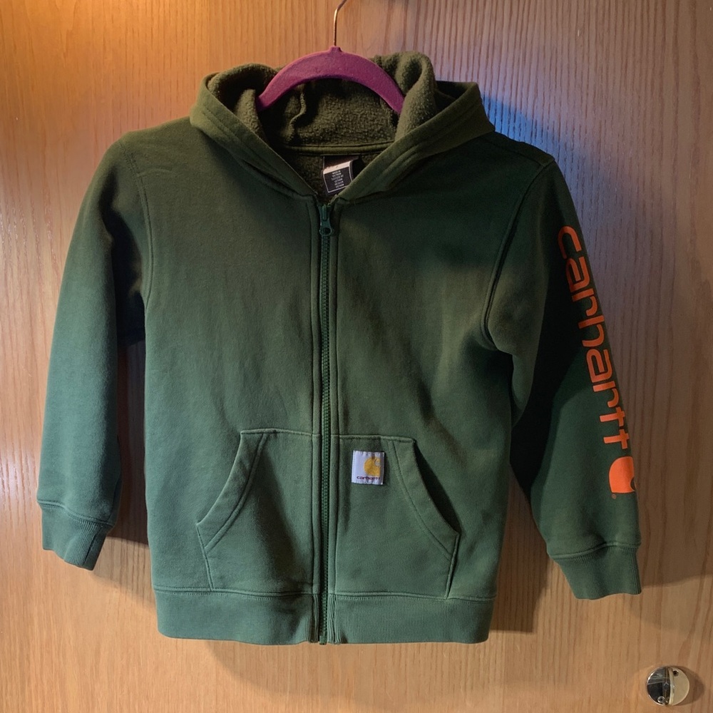 Carhartt Kids Olive Green Zip-Up Hoodie- Size 7